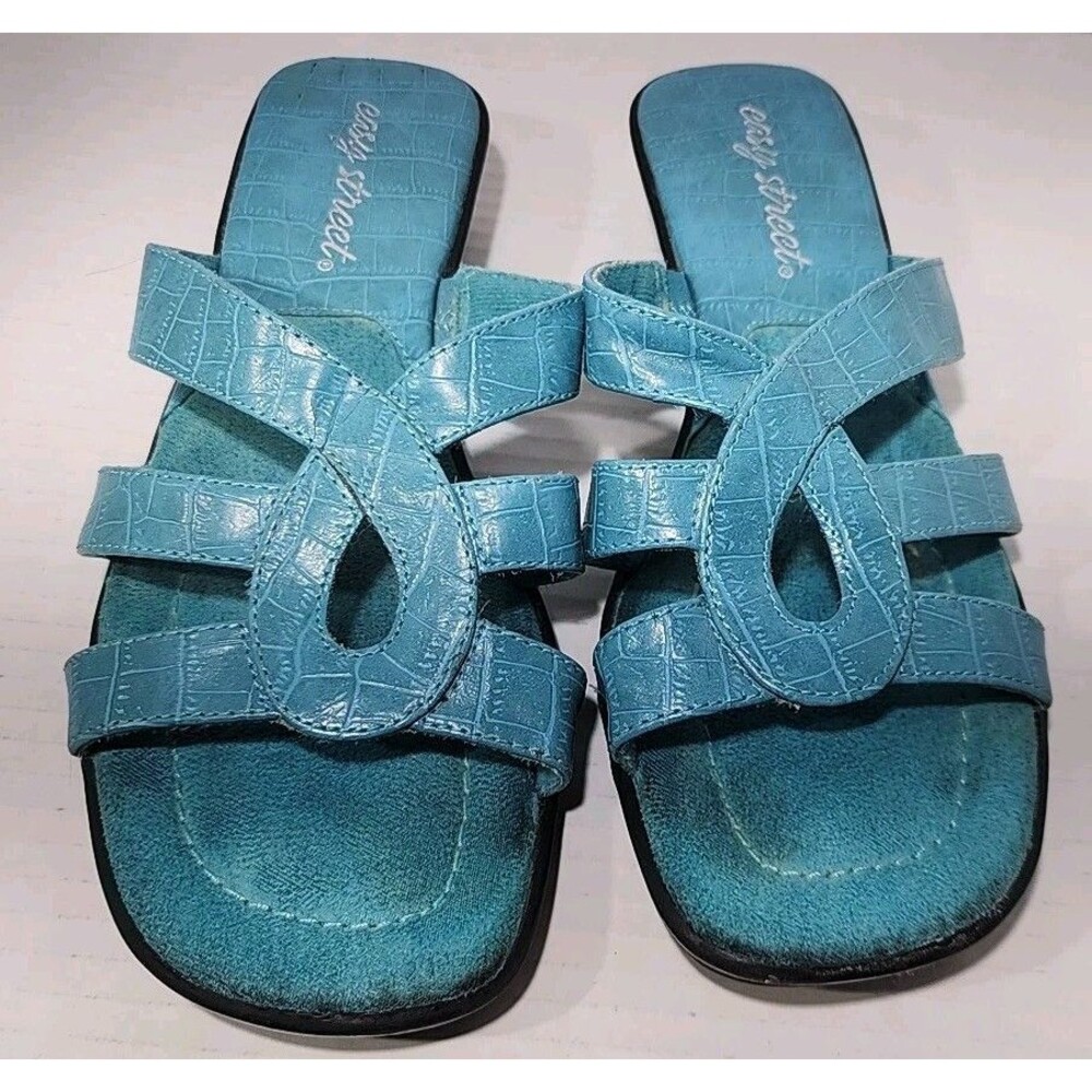 Easy Street Women's Teal Strappy Sandals Crocodile texture Size 7